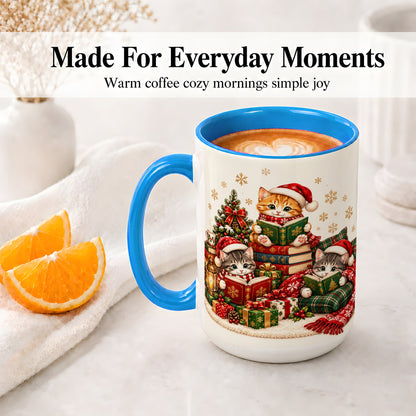 #pl[15oz|Blue] Christmas Cat Reading Ceramic Mug for Cat Lovers