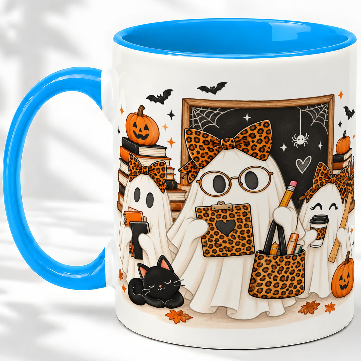 #pl[11oz|Blue] Leopard Ghost Teacher Halloween Ceramic Mug