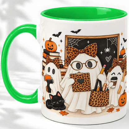 #pl[11oz|Green] Leopard Ghost Teacher Halloween Ceramic Mug