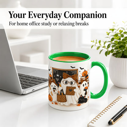 #pl[11oz|Green] Leopard Ghost Teacher Halloween Ceramic Mug