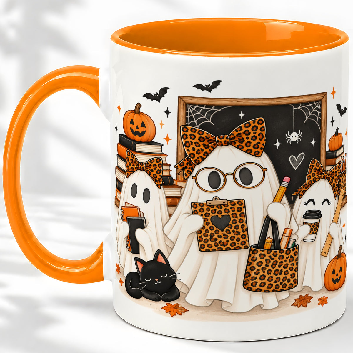 #pl[11oz|Orange] Leopard Ghost Teacher Halloween Ceramic Mug
