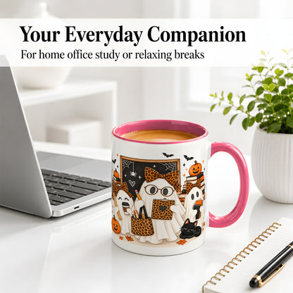 #pl[11oz|Pink] Leopard Ghost Teacher Halloween Ceramic Mug