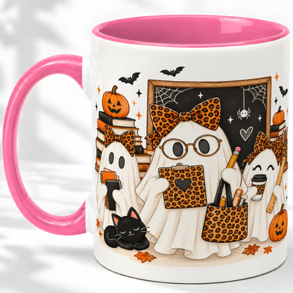 #pl[11oz|Pink] Leopard Ghost Teacher Halloween Ceramic Mug