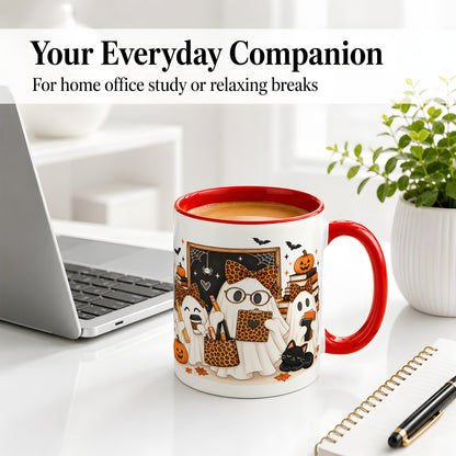 #pl[11oz|Red] Leopard Ghost Teacher Halloween Ceramic Mug
