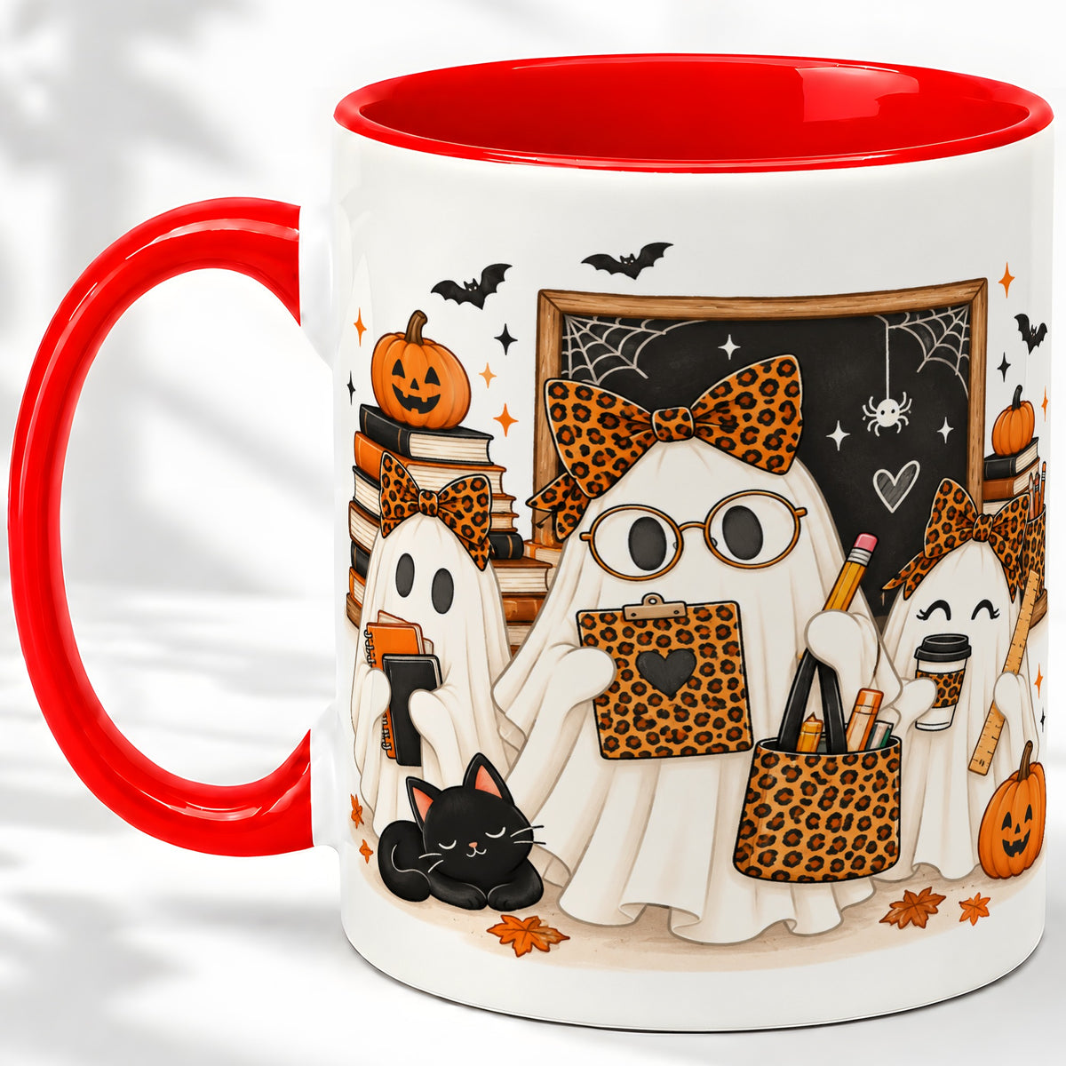 Leopard Ghost Teacher Halloween Ceramic Mug
