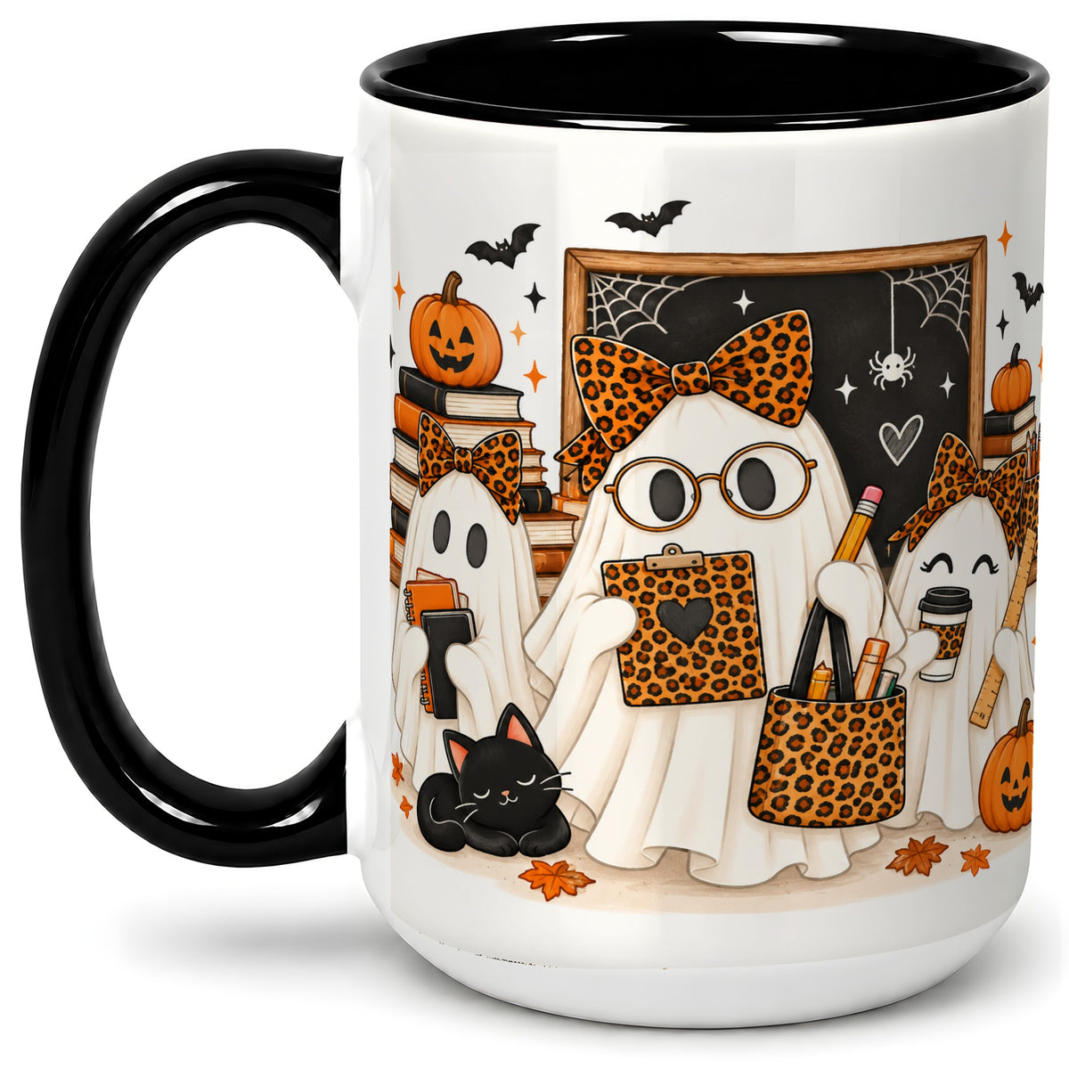 #pl[15oz|Black] Leopard Ghost Teacher Halloween Ceramic Mug