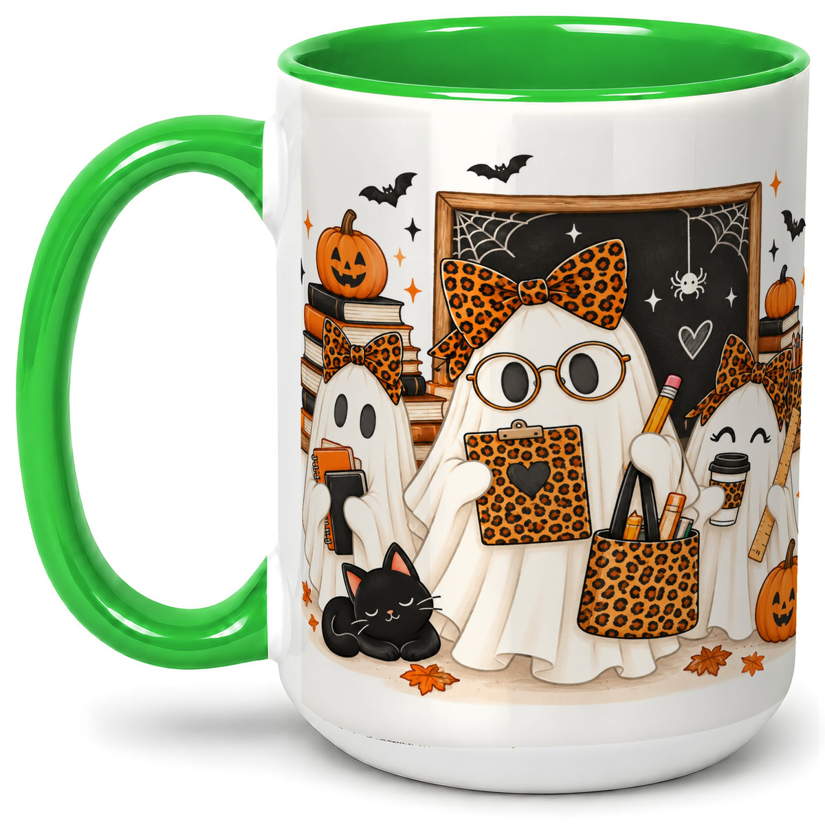 #pl[15oz|Green] Leopard Ghost Teacher Halloween Ceramic Mug