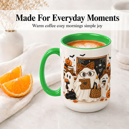 #pl[15oz|Green] Leopard Ghost Teacher Halloween Ceramic Mug