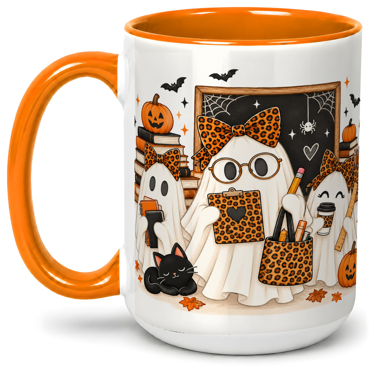 #pl[15oz|Orange] Leopard Ghost Teacher Halloween Ceramic Mug