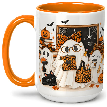 #pl[15oz|Orange] Leopard Ghost Teacher Halloween Ceramic Mug