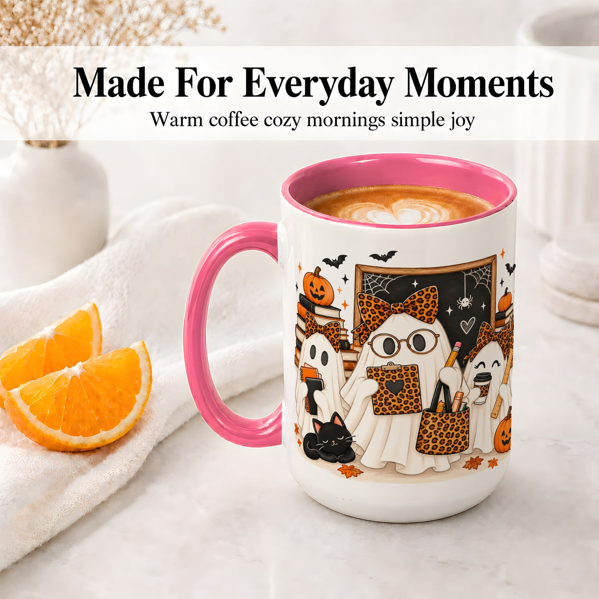 #pl[15oz|Pink] Leopard Ghost Teacher Halloween Ceramic Mug