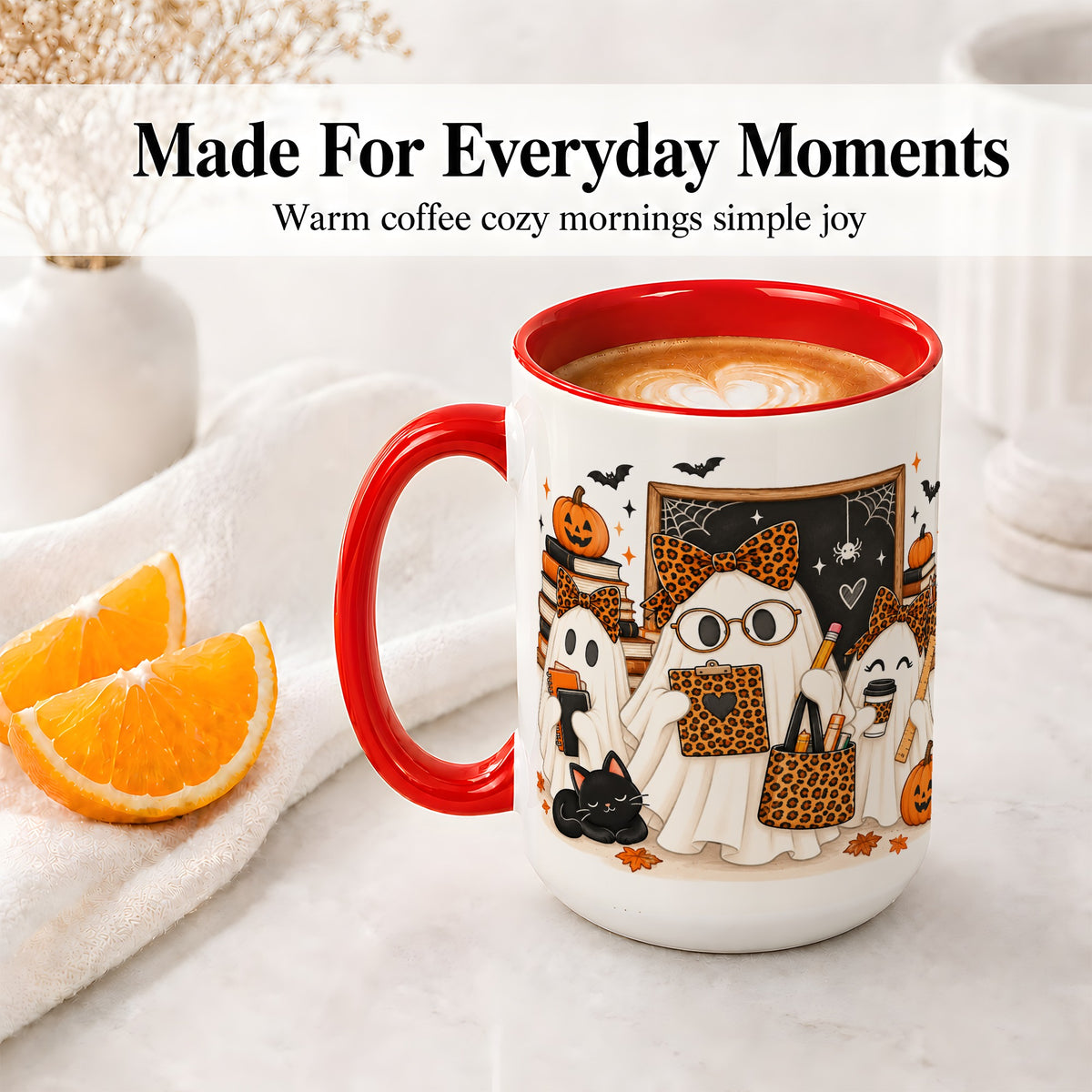 #pl[15oz|Red] Leopard Ghost Teacher Halloween Ceramic Mug
