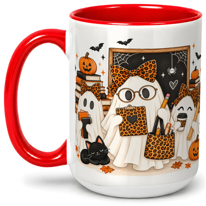 #pl[15oz|Red] Leopard Ghost Teacher Halloween Ceramic Mug