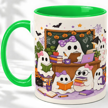#pl[11oz|Green] Cute Ghost Classroom Halloween Ceramic Mug