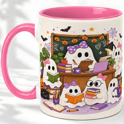 #pl[11oz|Pink] Cute Ghost Classroom Halloween Ceramic Mug