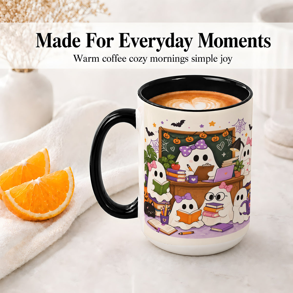 #pl[15oz|Black] Cute Ghost Classroom Halloween Ceramic Mug