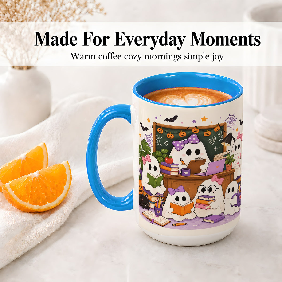 #pl[15oz|Blue] Cute Ghost Classroom Halloween Ceramic Mug