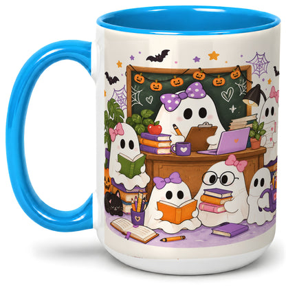 #pl[15oz|Blue] Cute Ghost Classroom Halloween Ceramic Mug