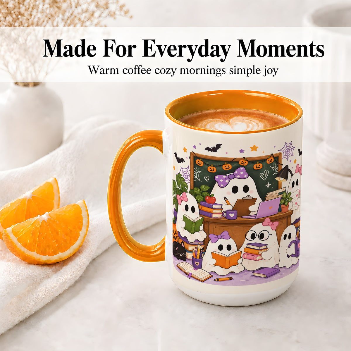 #pl[15oz|Orange] Cute Ghost Classroom Halloween Ceramic Mug