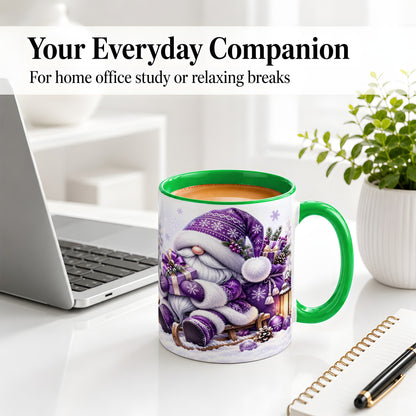 #pl[11oz|Green] Purple Christmas Gnome Ceramic Mug with Winter Artwork