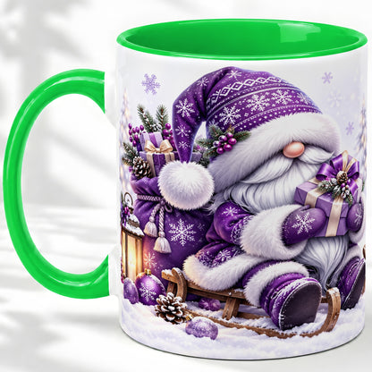 #pl[11oz|Green] Purple Christmas Gnome Ceramic Mug with Winter Artwork