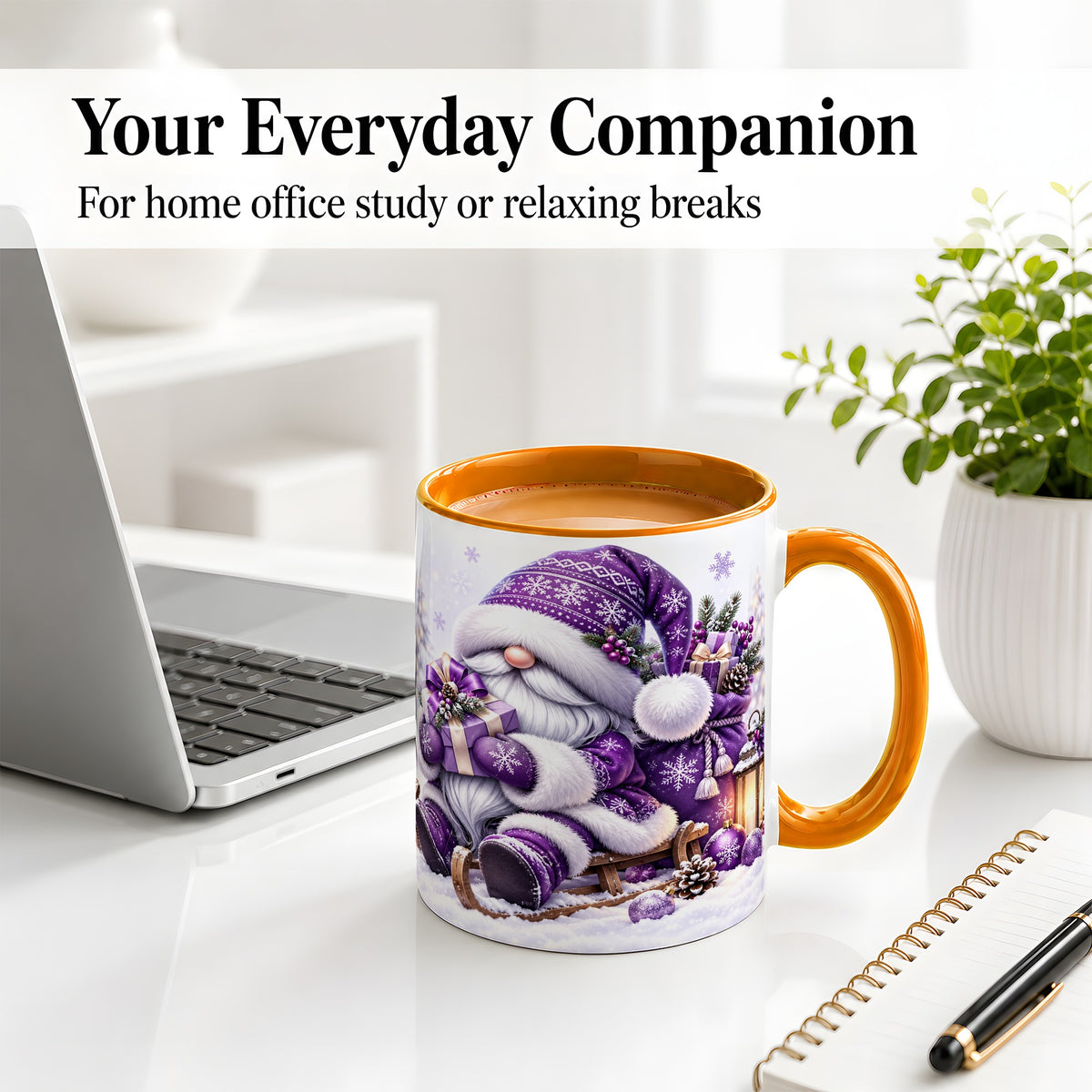 #pl[11oz|Orange] Purple Christmas Gnome Ceramic Mug with Winter Artwork