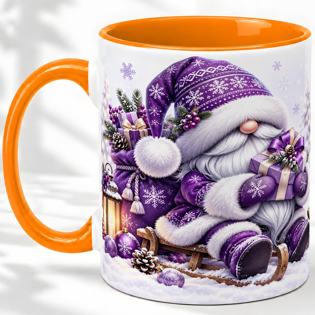 #pl[11oz|Orange] Purple Christmas Gnome Ceramic Mug with Winter Artwork