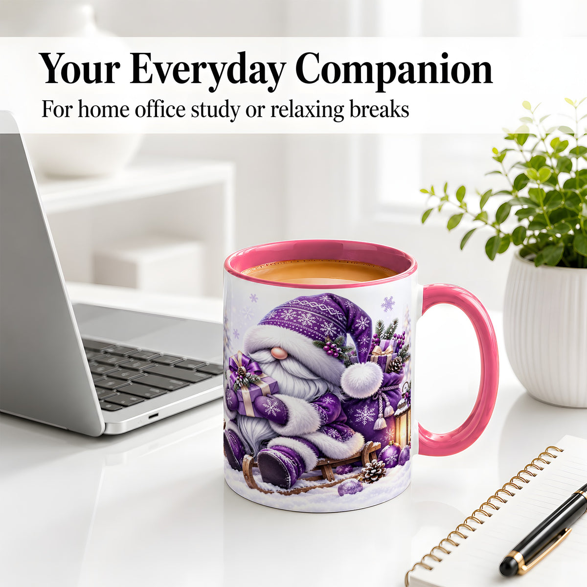 #pl[11oz|Pink] Purple Christmas Gnome Ceramic Mug with Winter Artwork