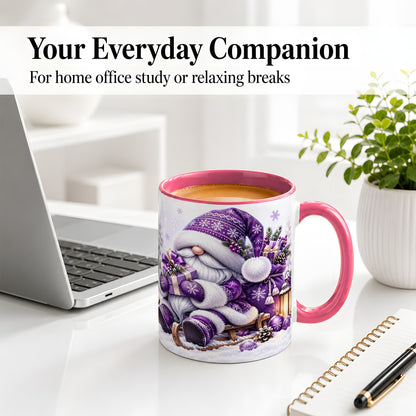 #pl[11oz|Pink] Purple Christmas Gnome Ceramic Mug with Winter Artwork