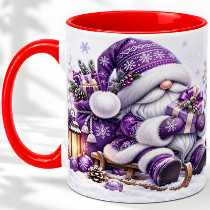 Purple Christmas Gnome Ceramic Mug with Winter Artwork