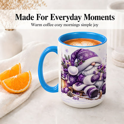 #pl[15oz|Blue] Purple Christmas Gnome Ceramic Mug with Winter Artwork
