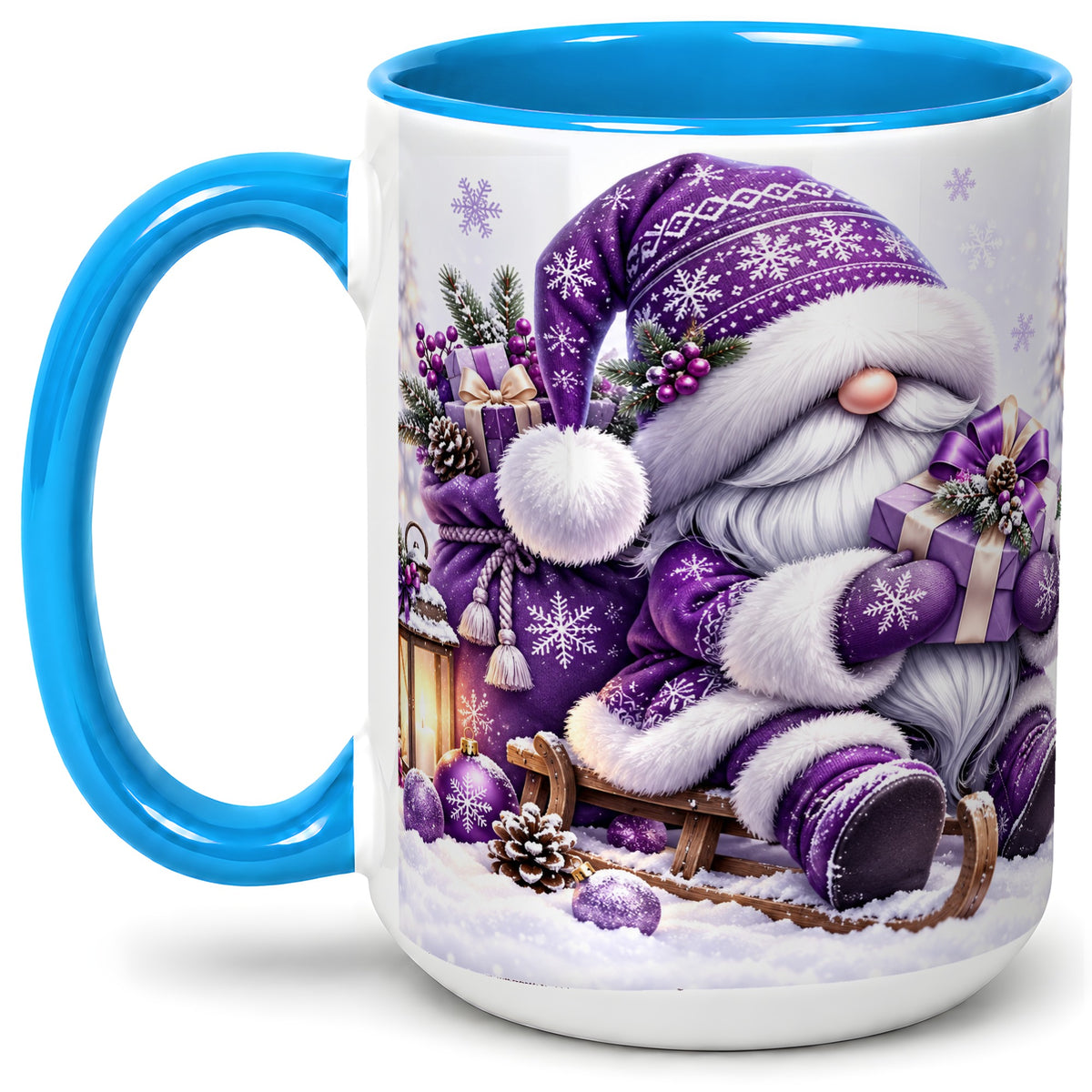 #pl[15oz|Blue] Purple Christmas Gnome Ceramic Mug with Winter Artwork