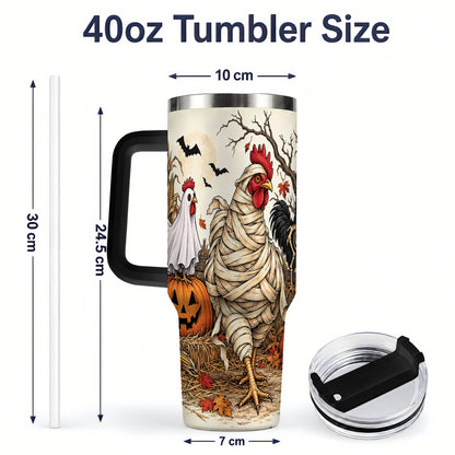#pl[40oz|Black] Mummy Chicken Halloween 40oz Tumbler, Ghost Skeleton Autumn Artwork