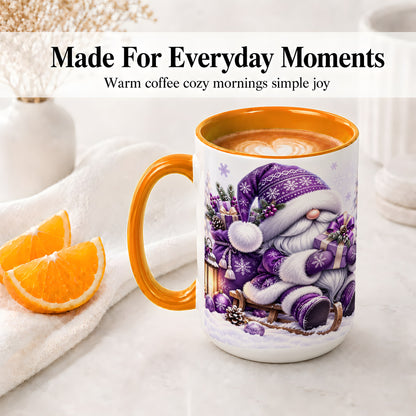 #pl[15oz|Orange] Purple Christmas Gnome Ceramic Mug with Winter Artwork
