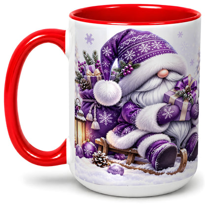 #pl[15oz|Red] Purple Christmas Gnome Ceramic Mug with Winter Artwork
