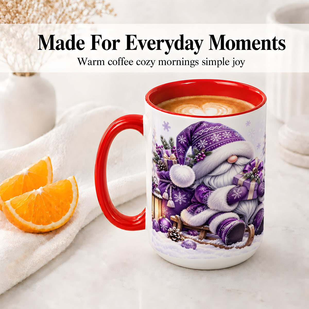 #pl[15oz|Red] Purple Christmas Gnome Ceramic Mug with Winter Artwork