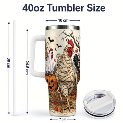 #pl[40oz|White] Mummy Chicken Halloween 40oz Tumbler, Ghost Skeleton Autumn Artwork