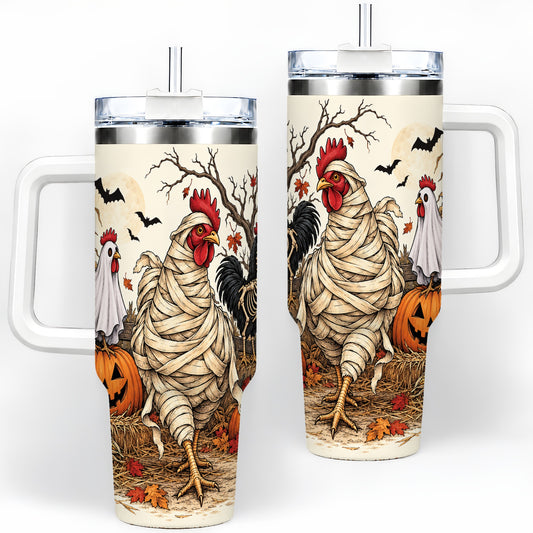 Mummy Chicken Halloween 40oz Tumbler, Ghost Skeleton Autumn Artwork