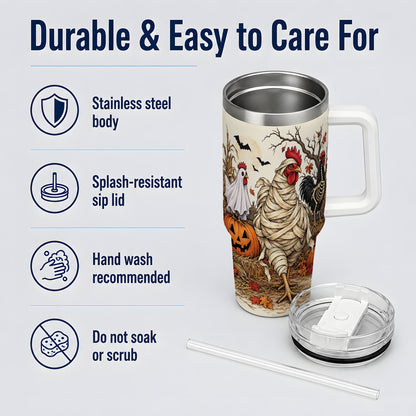 Mummy Chicken Halloween 40oz Tumbler, Ghost Skeleton Autumn Artwork