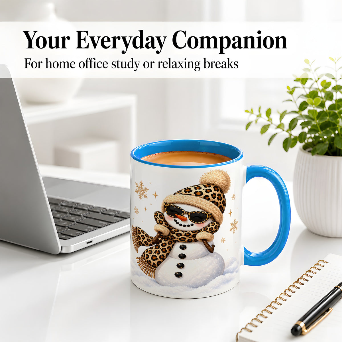 #pl[11oz|Blue] Leopard Snowman Winter Ceramic Mug with Animal Print Artwork