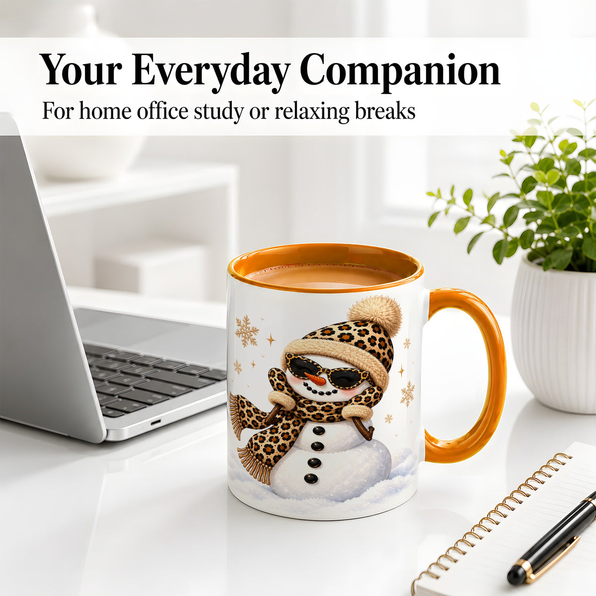 #pl[11oz|Orange] Leopard Snowman Winter Ceramic Mug with Animal Print Artwork