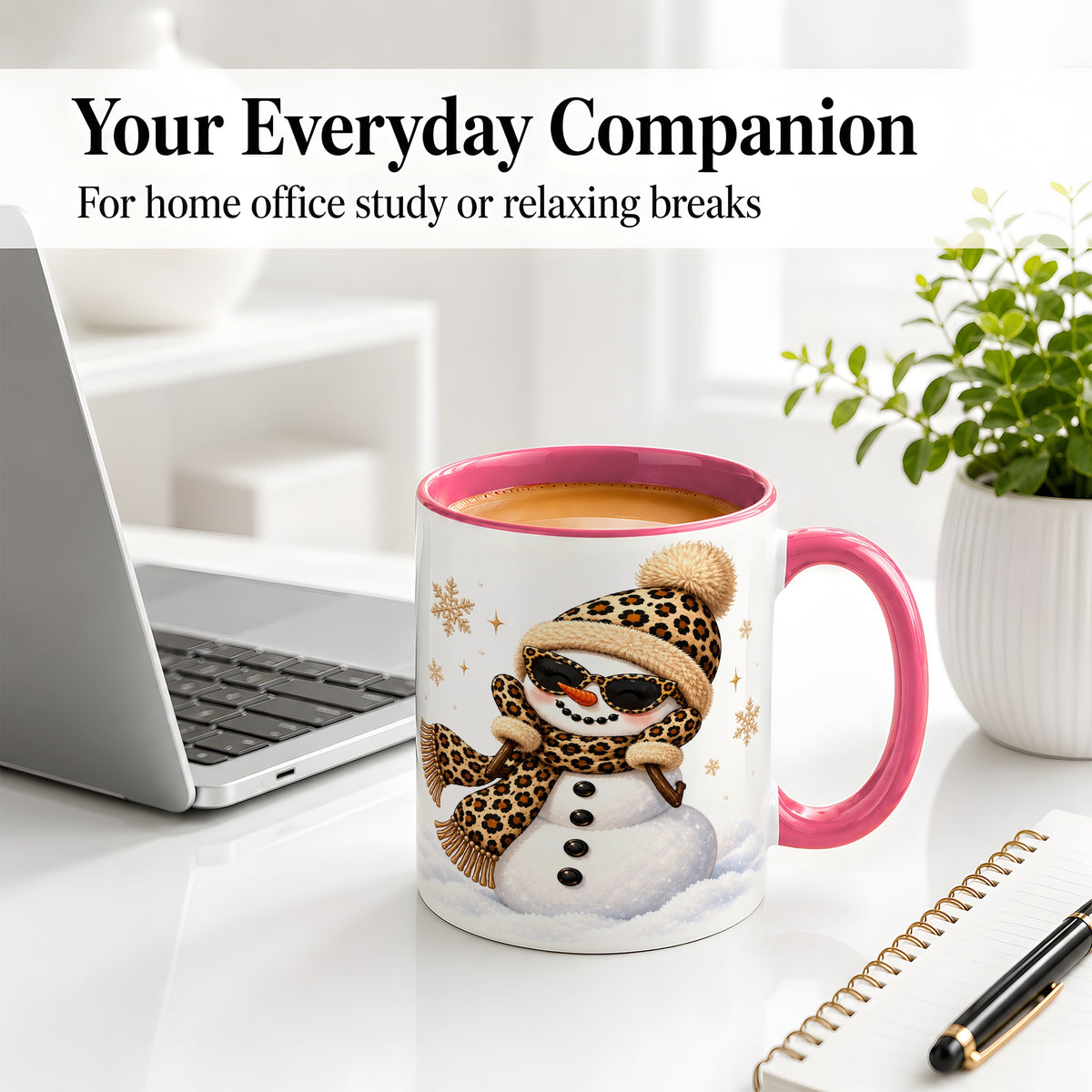 #pl[11oz|Pink] Leopard Snowman Winter Ceramic Mug with Animal Print Artwork