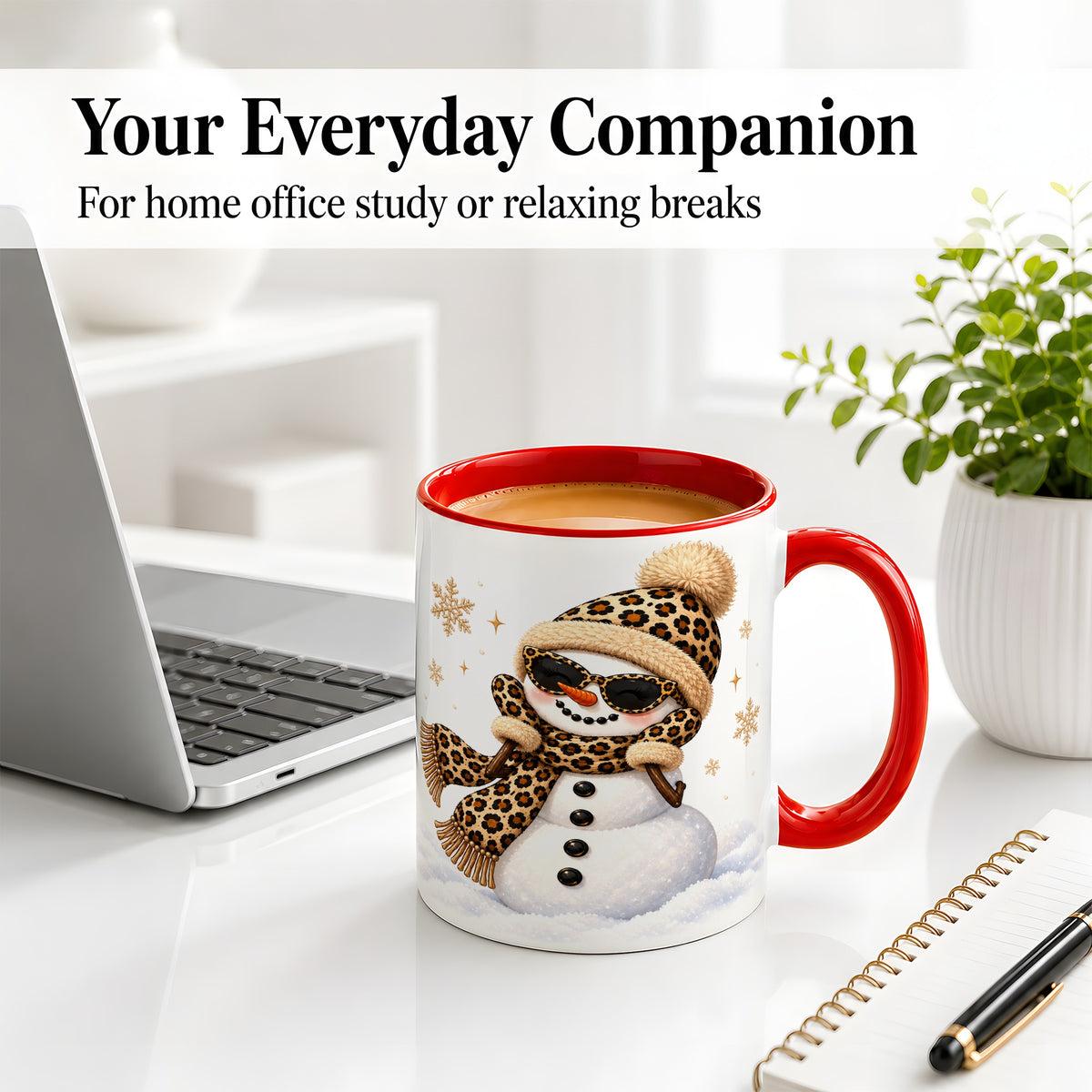 #pl[11oz|Red] Leopard Snowman Winter Ceramic Mug with Animal Print Artwork