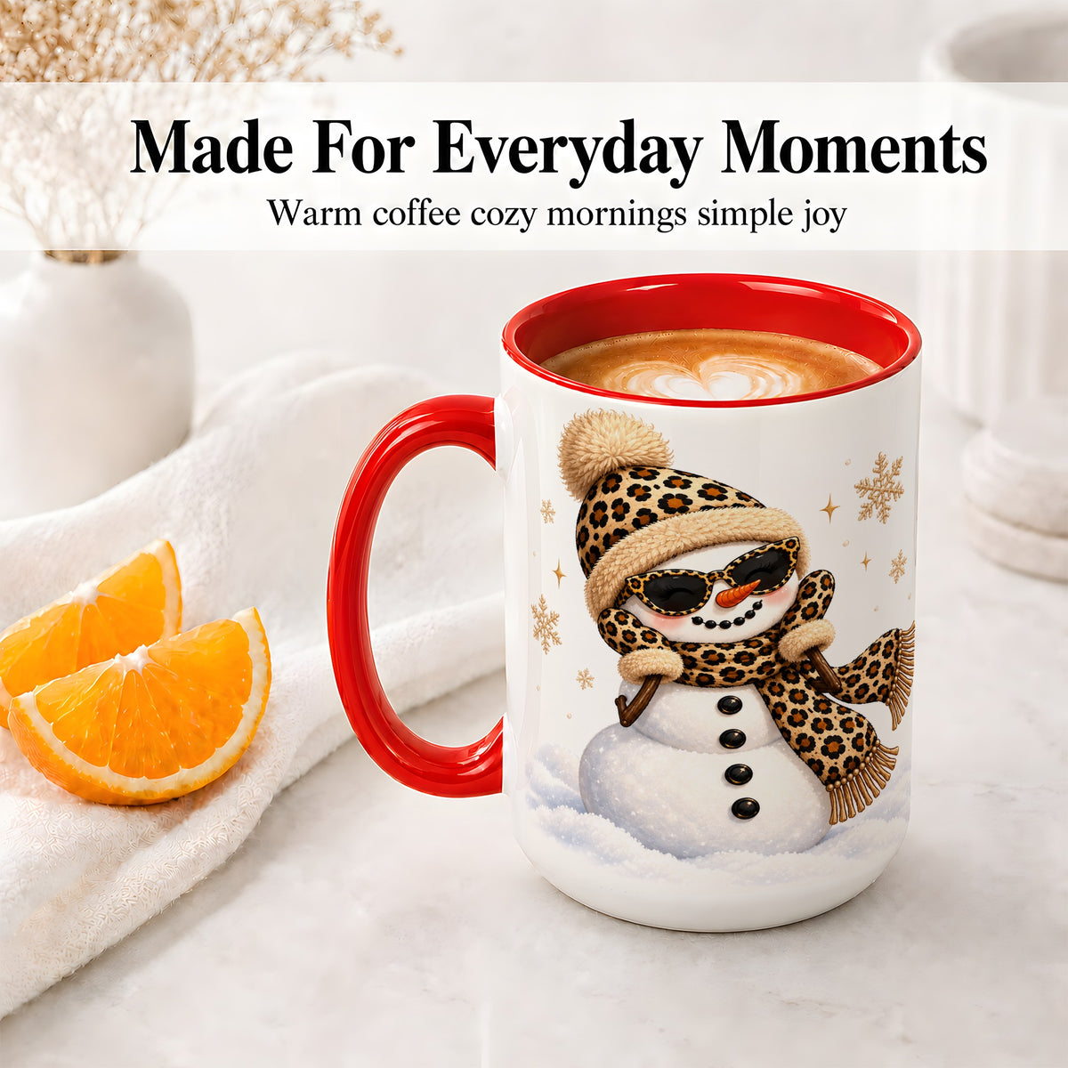 #pl[15oz|Red] Leopard Snowman Winter Ceramic Mug with Animal Print Artwork