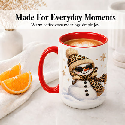 #pl[15oz|Red] Leopard Snowman Winter Ceramic Mug with Animal Print Artwork