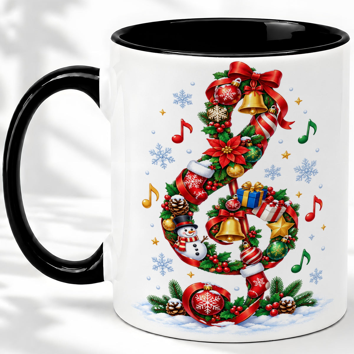 #pl[11oz|Black] Christmas Music Treble Clef Ceramic Mug for Music Lovers