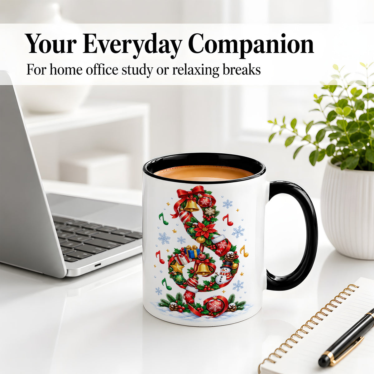 #pl[11oz|Black] Christmas Music Treble Clef Ceramic Mug for Music Lovers