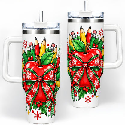 Christmas School Apple 40oz Tumbler, Festive Bow Classroom Artwork