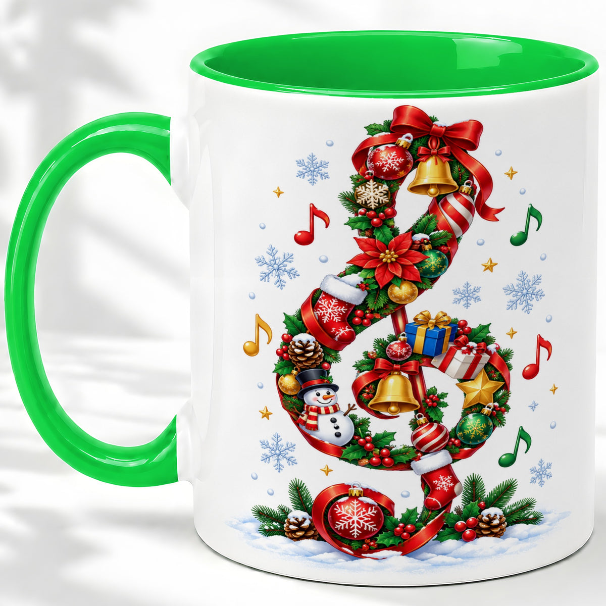 #pl[11oz|Green] Christmas Music Treble Clef Ceramic Mug for Music Lovers