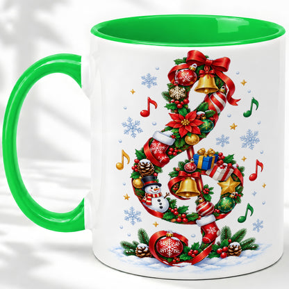 #pl[11oz|Green] Christmas Music Treble Clef Ceramic Mug for Music Lovers